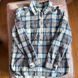 L.L. Bean Women's quarter zip flannel Blue and Brown Plaid Hoodie - indigo
